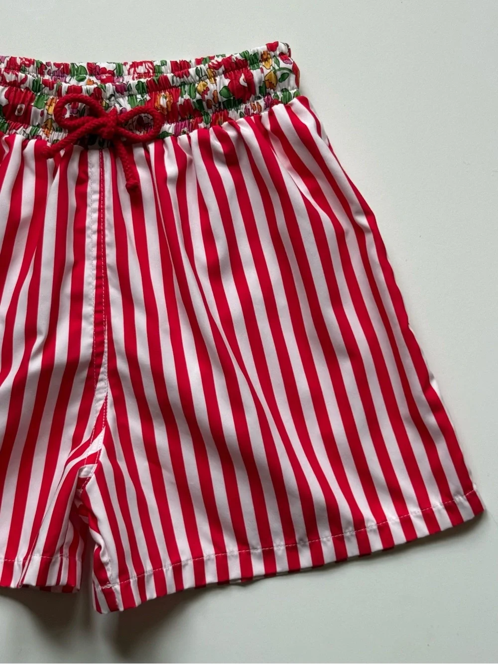 Sal & Pimenta Boys Swim Trunks - Red Stripes Liberty Floral Waistband - Size 10